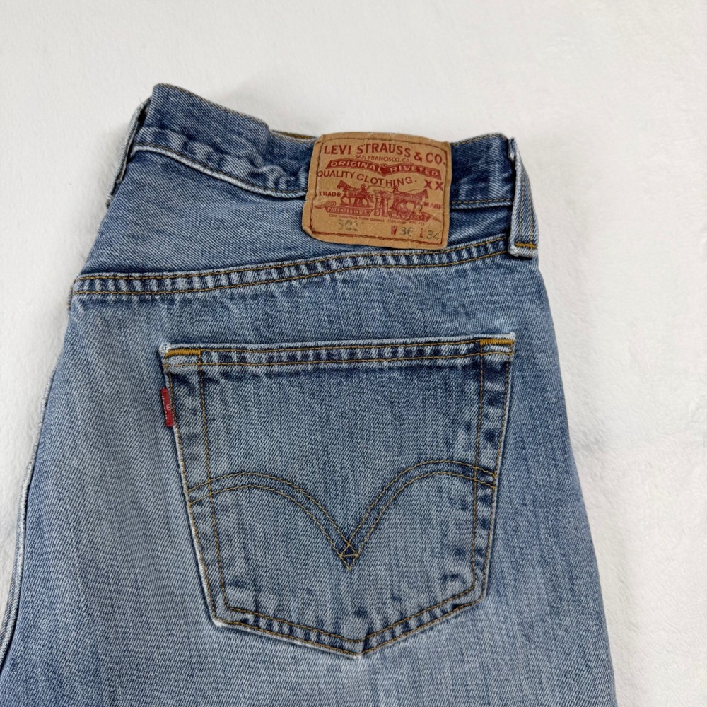 Levi's‎ 501 Original Fit Jeans Mens 36x34 Blue Good Distressed Straight Leg - Picture 9 of 12